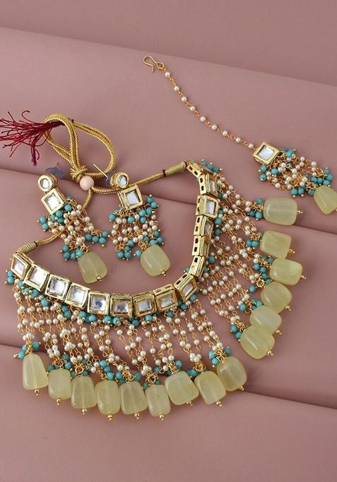 Yellow Kundan Gold Plated Necklace Set