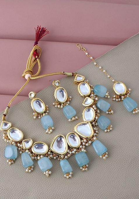 Green Kundan Gold Plated Necklace Set