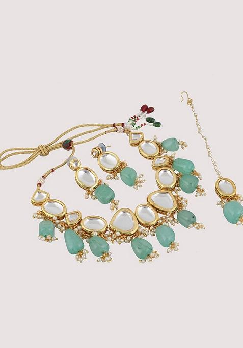 Green Kundan Gold Plated Necklace Set