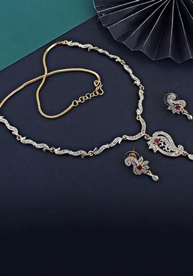 Magenta American Diamond Gold Plated Necklace Set