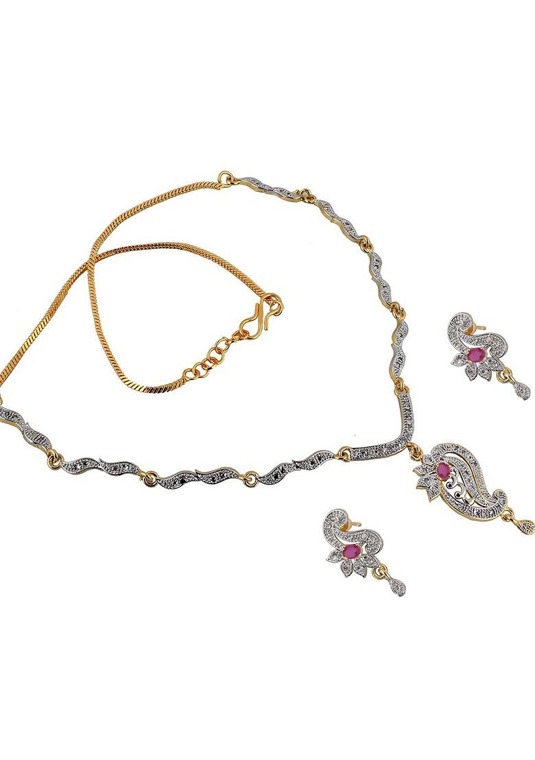 Magenta American Diamond Gold Plated Necklace Set