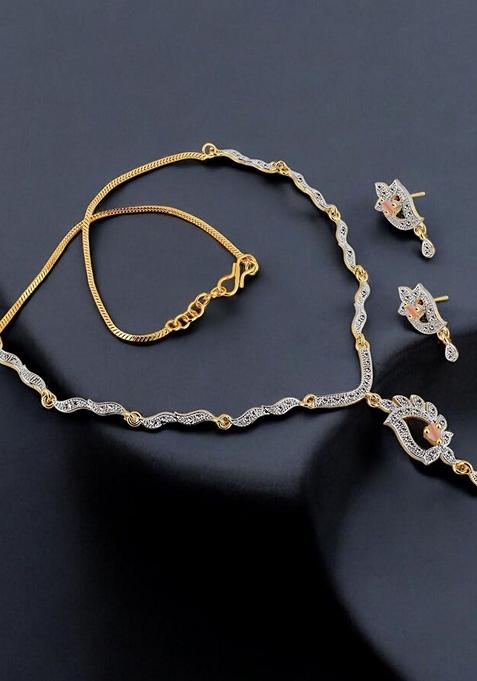 Gold American Diamond Gold Plated Necklace Set