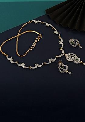 Green American Diamond Gold Plated Necklace Set