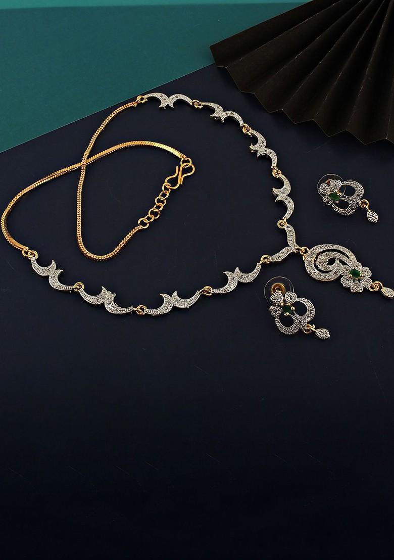 Green American Diamond Gold Plated Necklace Set