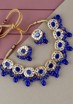 Blue Kundan Gold Plated Necklace Set