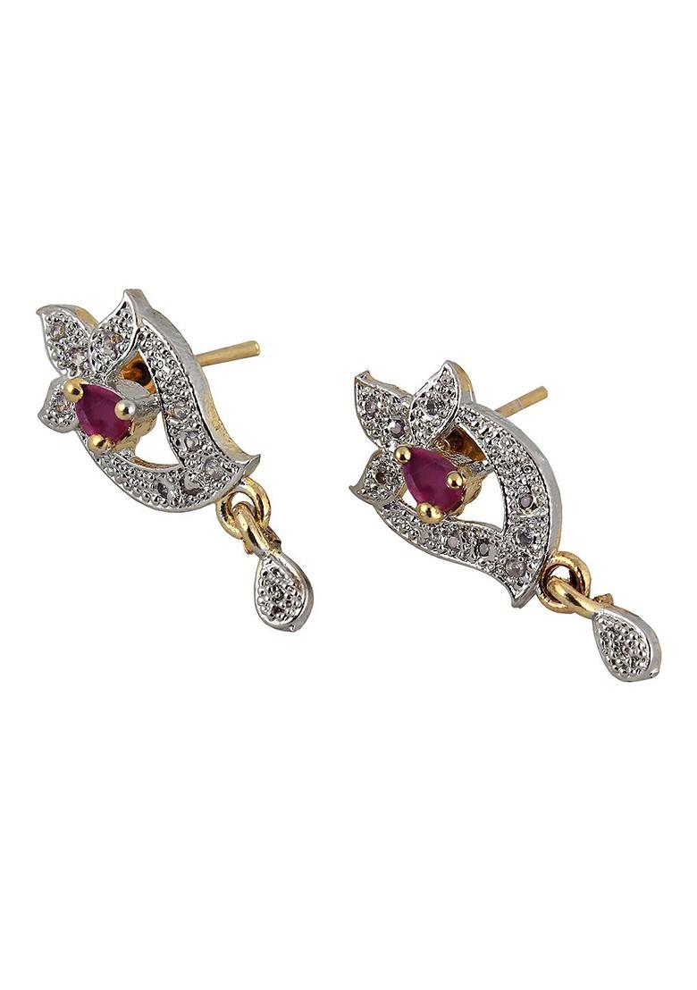 Magenta American Diamond Gold Plated Necklace Set