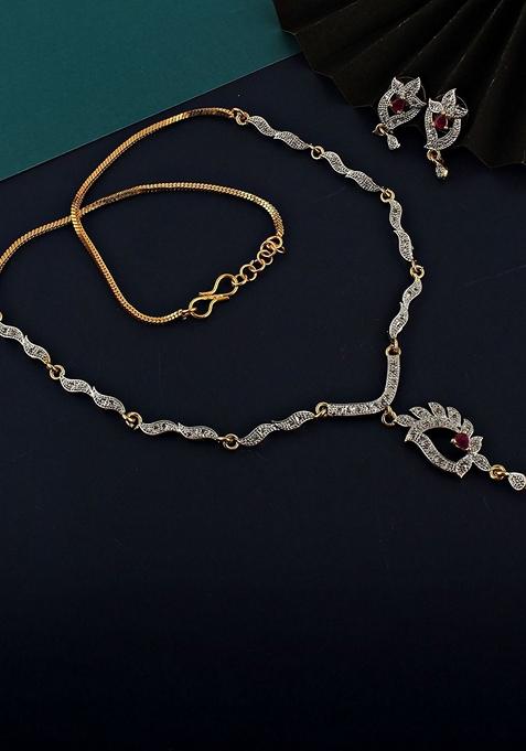 Magenta American Diamond Gold Plated Necklace Set