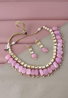 Pink Kundan Gold Plated Necklace Set