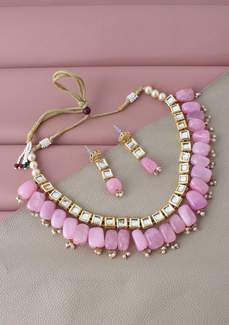Pink Kundan Gold Plated Necklace Set