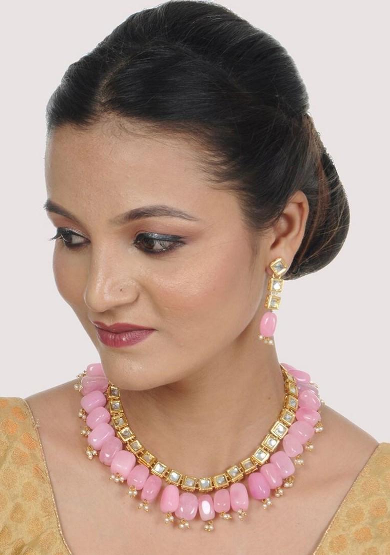 Pink Kundan Gold Plated Necklace Set
