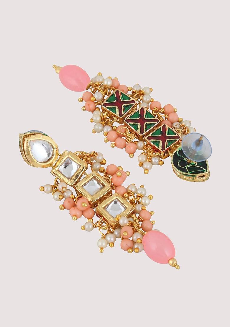 Peach Kundan Gold Plated Necklace Set