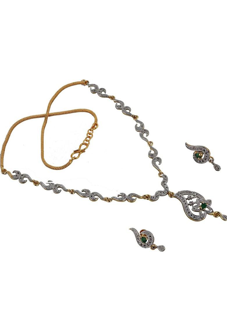 Green American Diamond Gold Plated Necklace Set