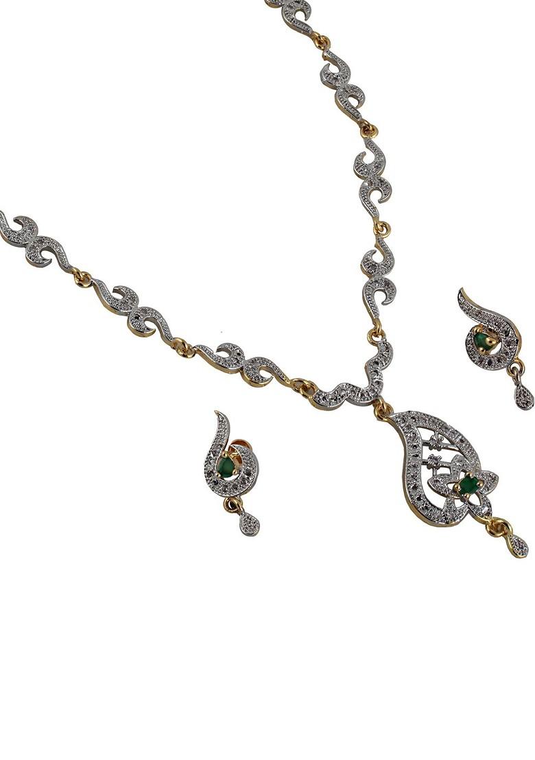 Green American Diamond Gold Plated Necklace Set