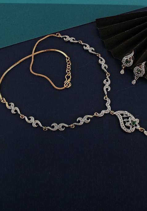 Green American Diamond Gold Plated Necklace Set