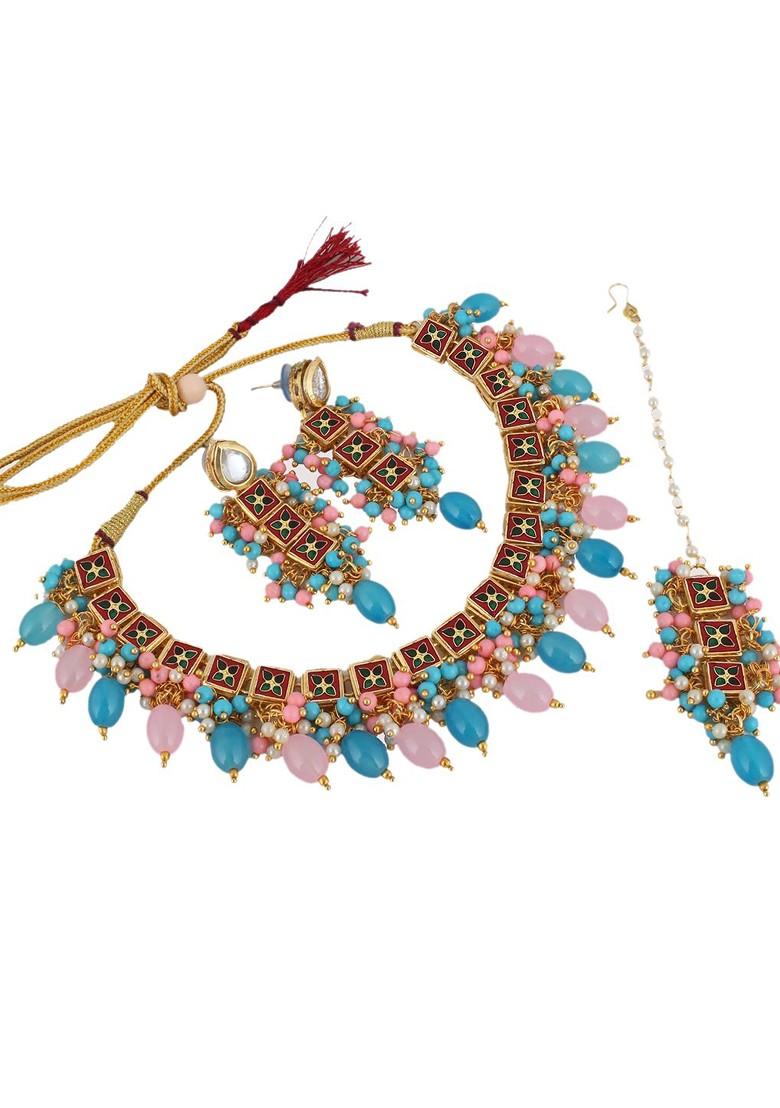 Pink Kundan Gold Plated Necklace Set