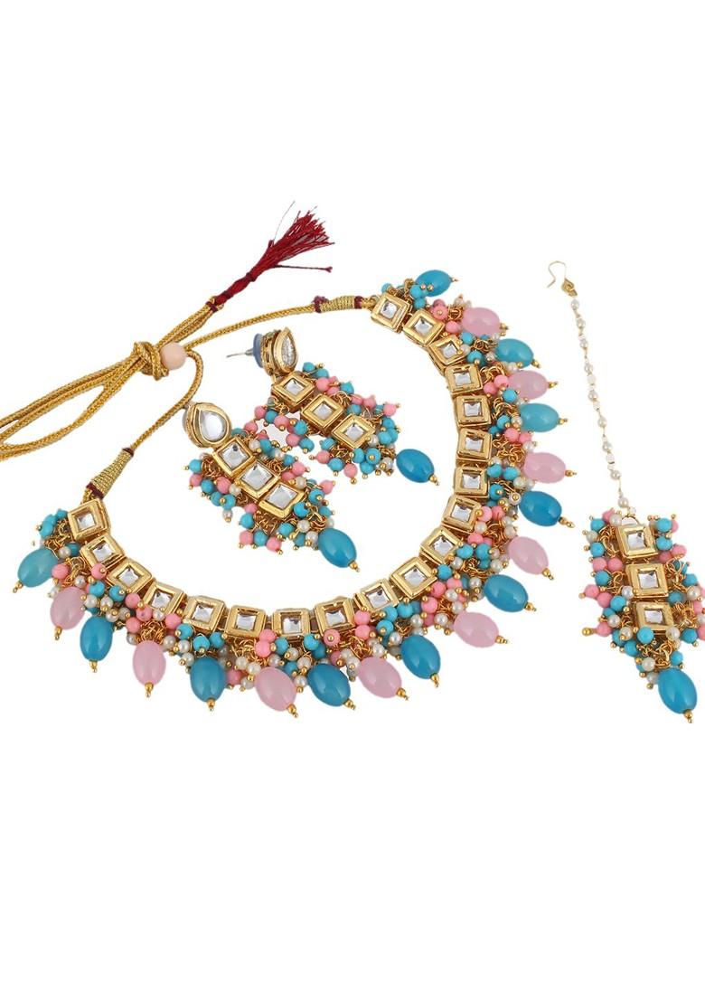 Pink Kundan Gold Plated Necklace Set