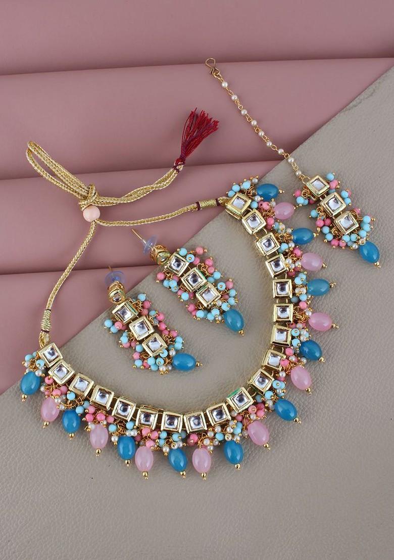Pink Kundan Gold Plated Necklace Set