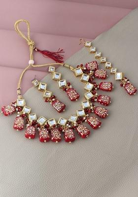 Maroon Kundan Gold Plated Necklace Set