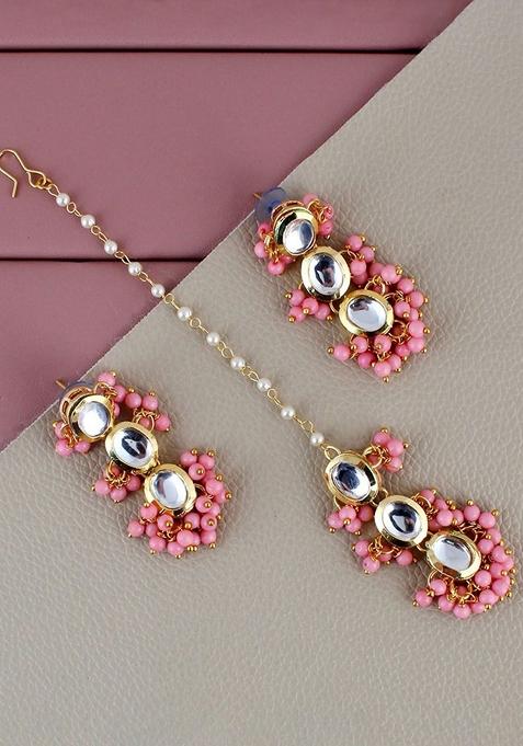 Pink Kundan Gold Plated Necklace Set