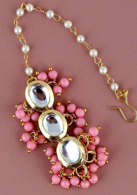 Pink Kundan Gold Plated Necklace Set