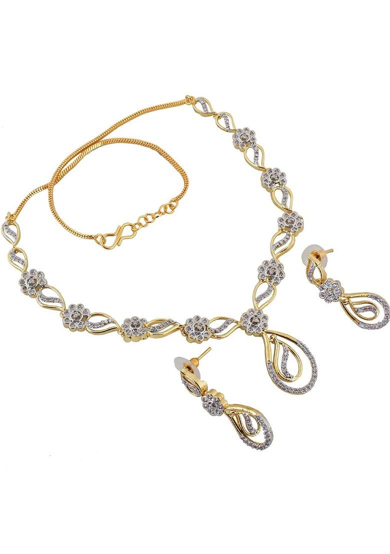 White American Diamond Gold Plated Necklace Set
