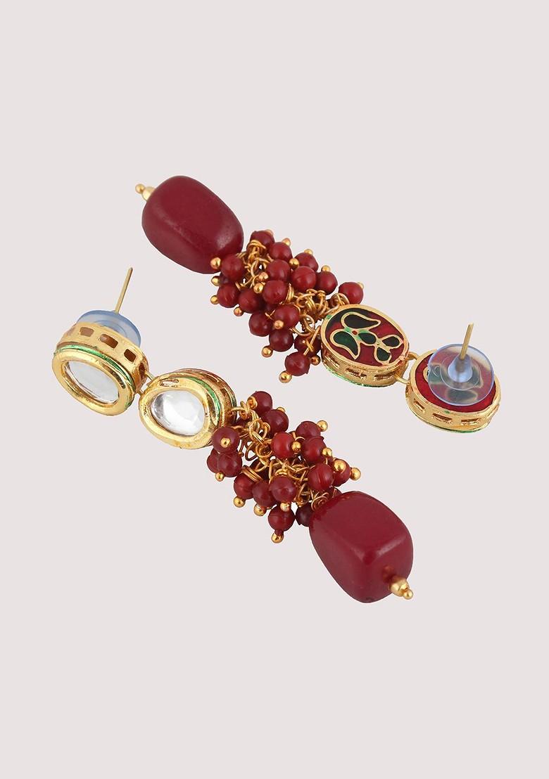 Maroon Kundan Gold Plated Necklace Set