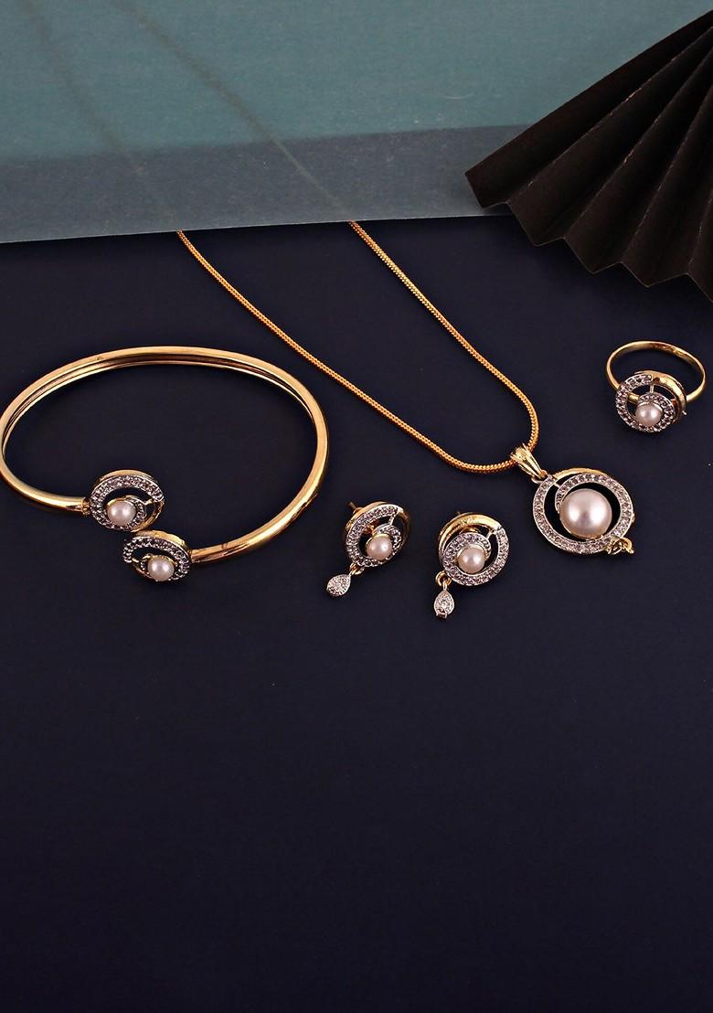 White American Diamond Gold Plated Necklace Set