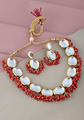 Red Kundan Gold Plated Necklace Set