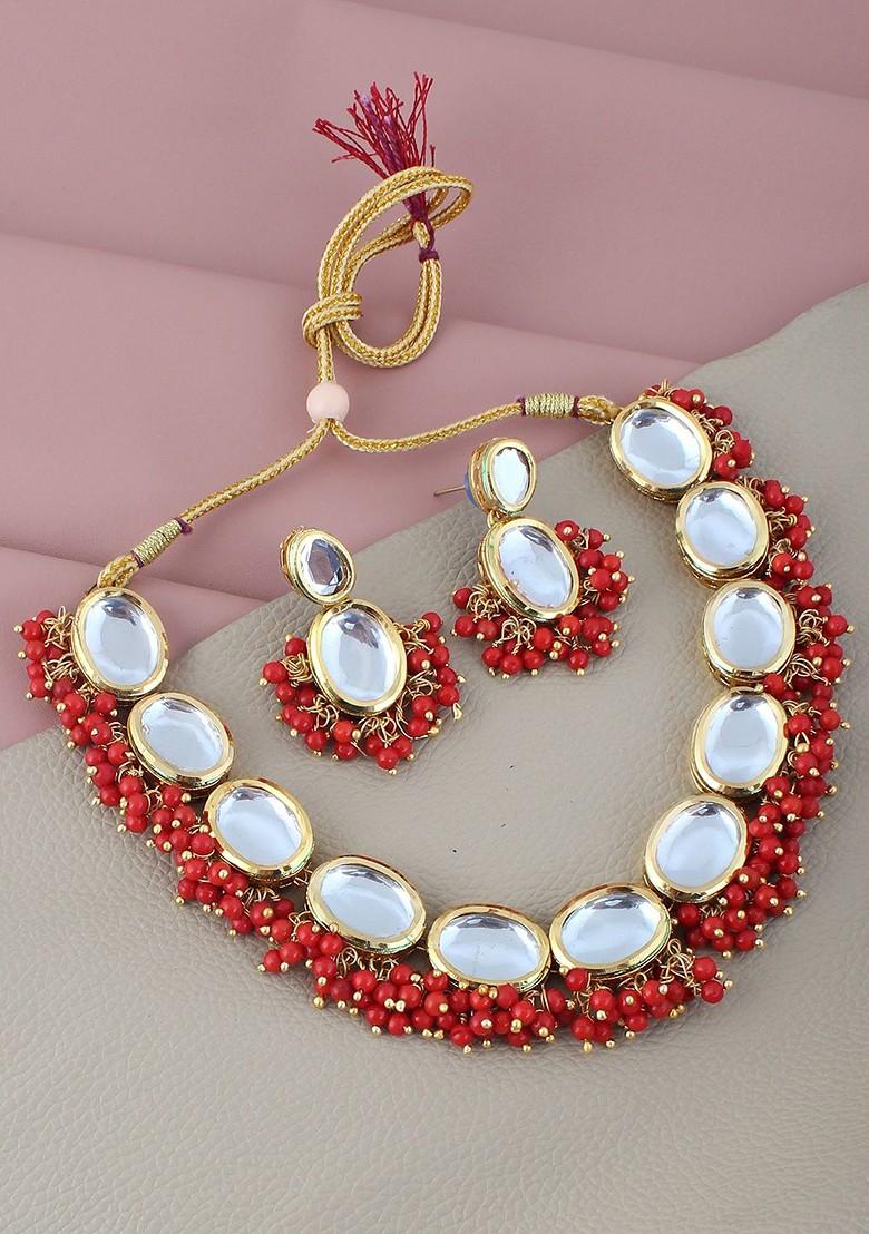 Red Kundan Gold Plated Necklace Set
