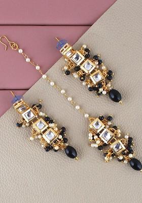Black Kundan Gold Plated Necklace Set