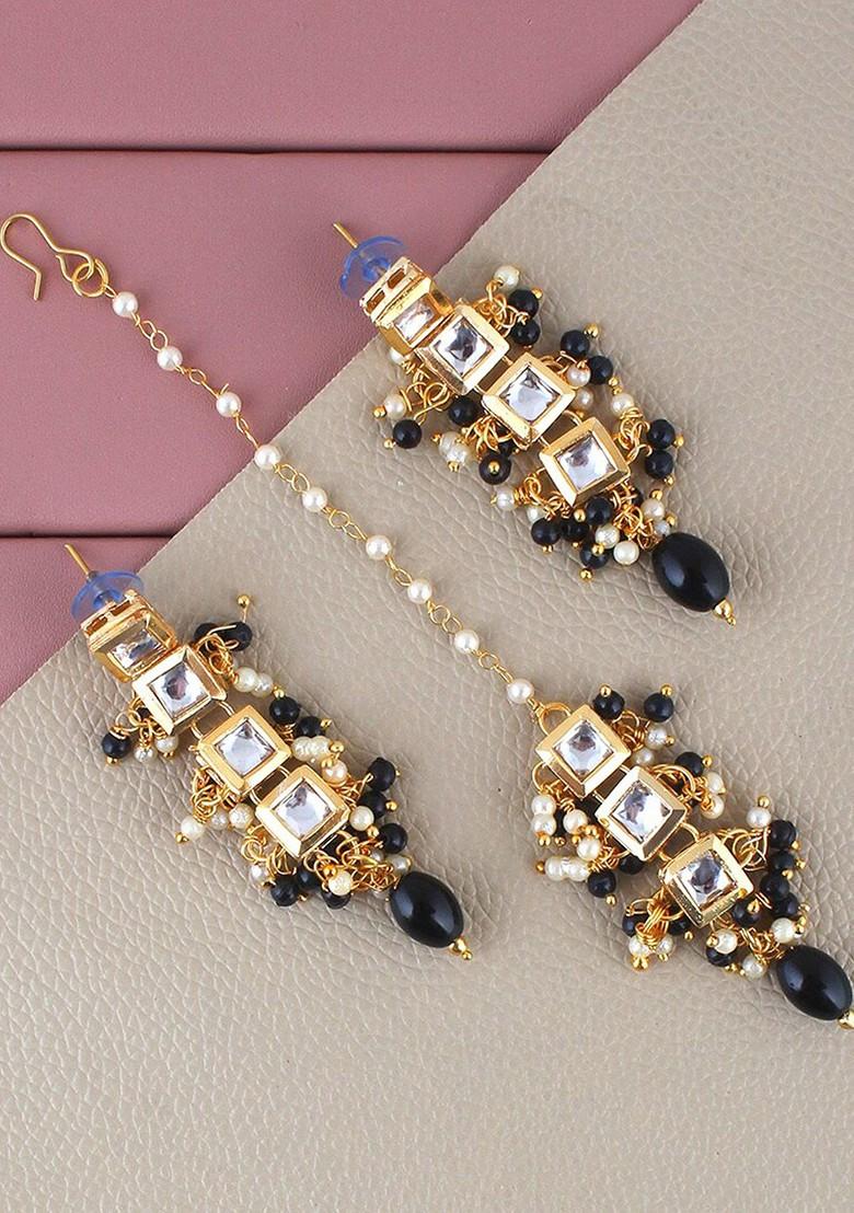 Black Kundan Gold Plated Necklace Set