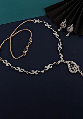 Pink American Diamond Gold Plated Necklace Set