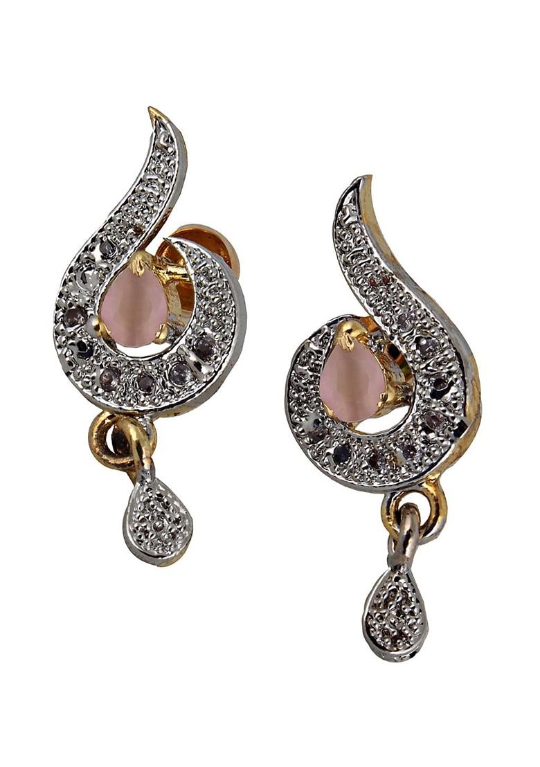 Pink American Diamond Gold Plated Necklace Set