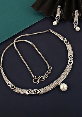 Silver American Diamond Gold Plated Necklace Set