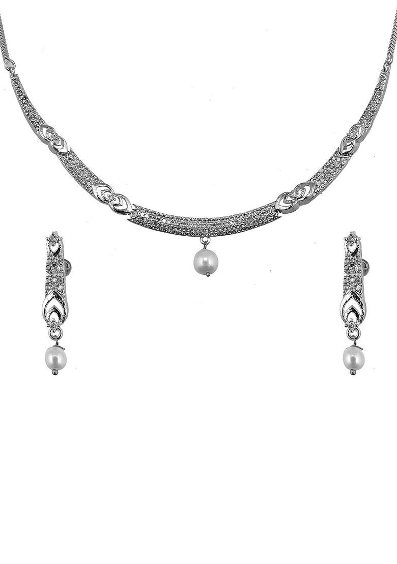 Silver American Diamond Gold Plated Necklace Set