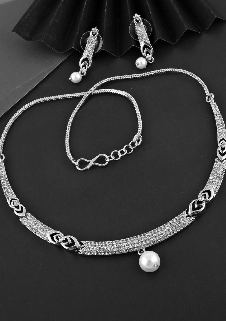 Silver American Diamond Gold Plated Necklace Set
