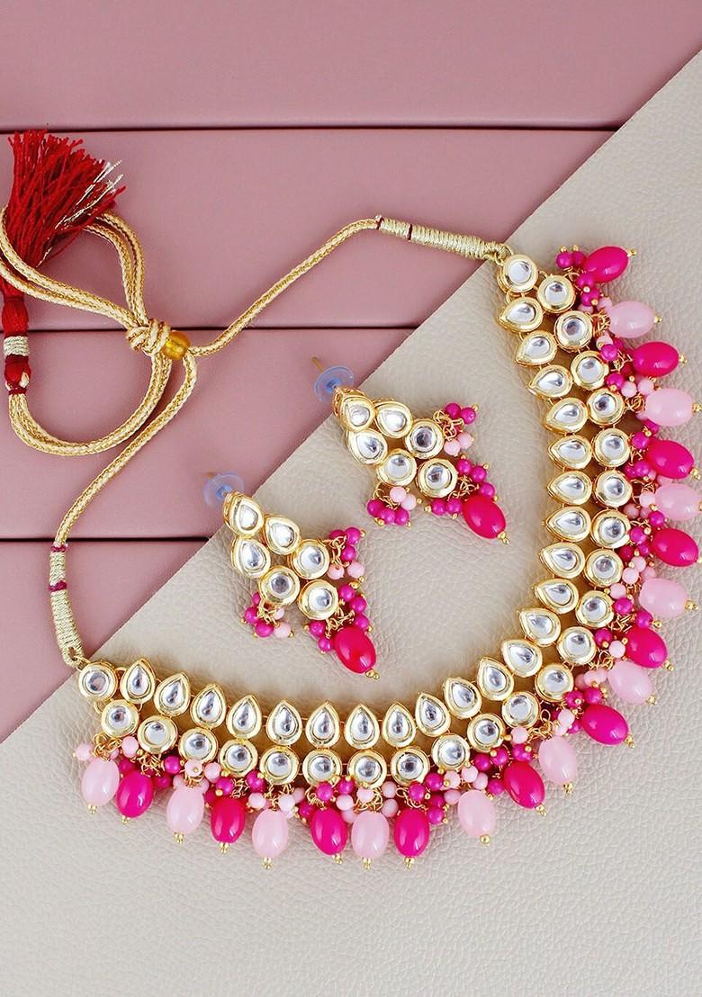 Pink Kundan Gold Plated Necklace Set