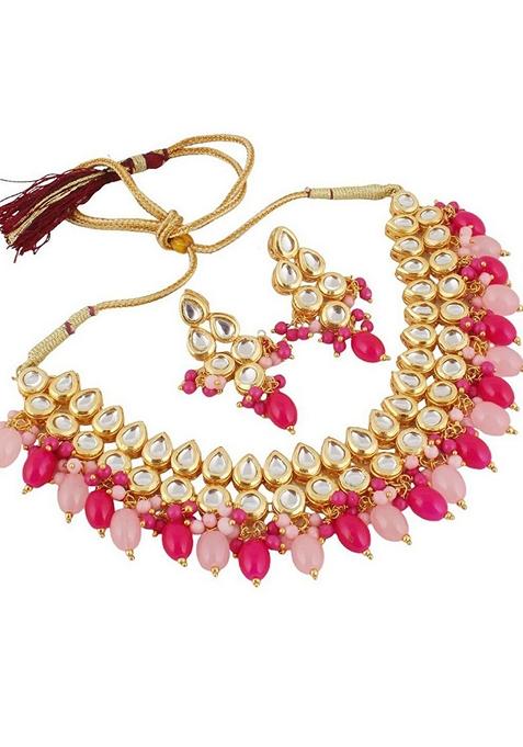 Pink Kundan Gold Plated Necklace Set