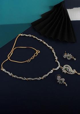 Green American Diamond Gold Plated Necklace Set
