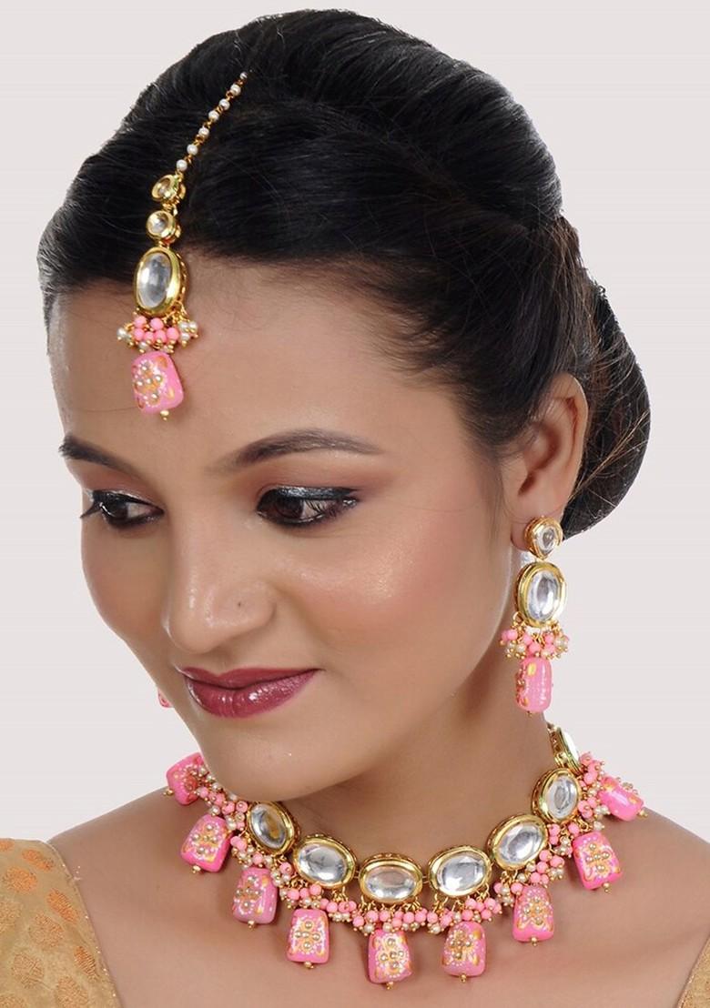 Pink Kundan Gold Plated Necklace Set