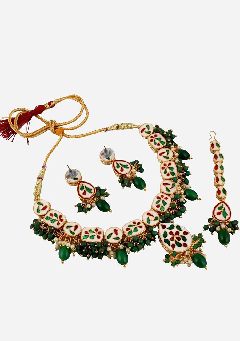 Green Kundan Gold Plated Necklace Set