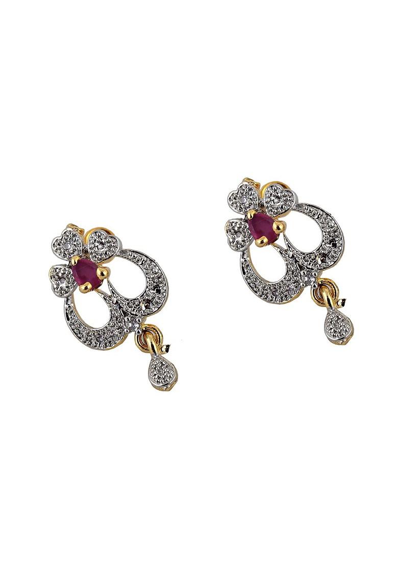 Magenta American Diamond Gold Plated Necklace Set