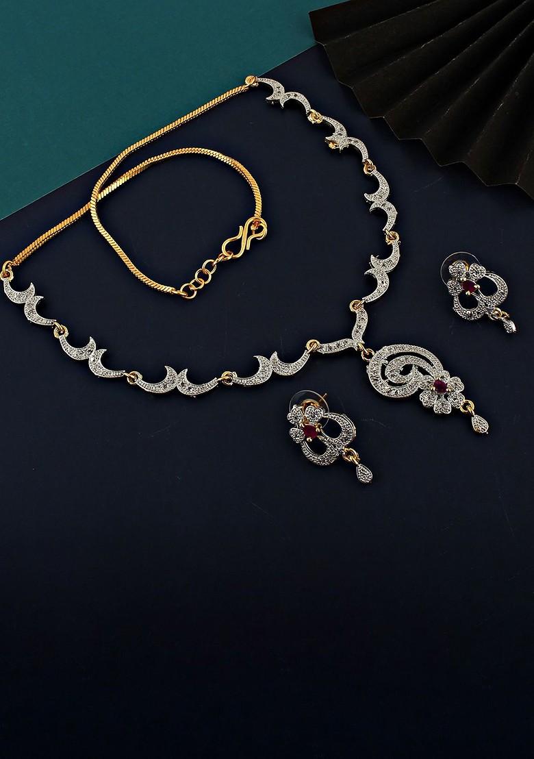 Magenta American Diamond Gold Plated Necklace Set