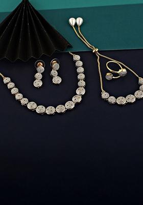 White American Diamond Gold Plated Necklace Set