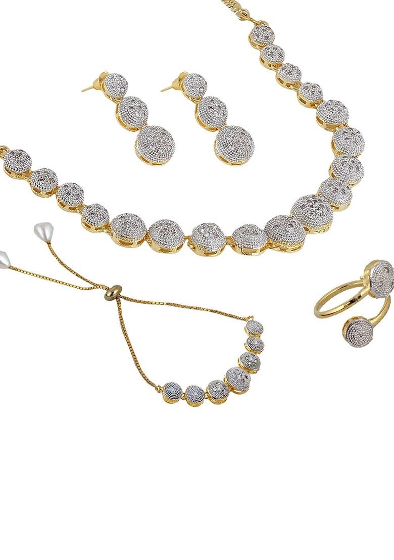 White American Diamond Gold Plated Necklace Set