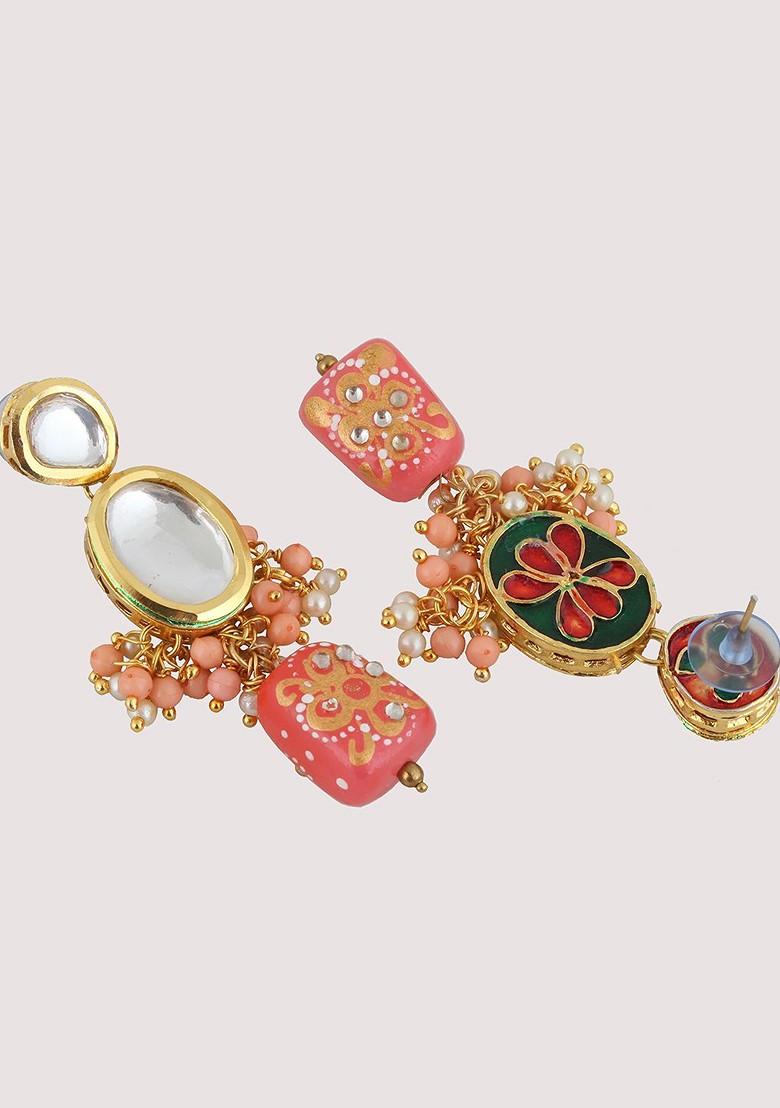 Peach Kundan Gold Plated Necklace Set