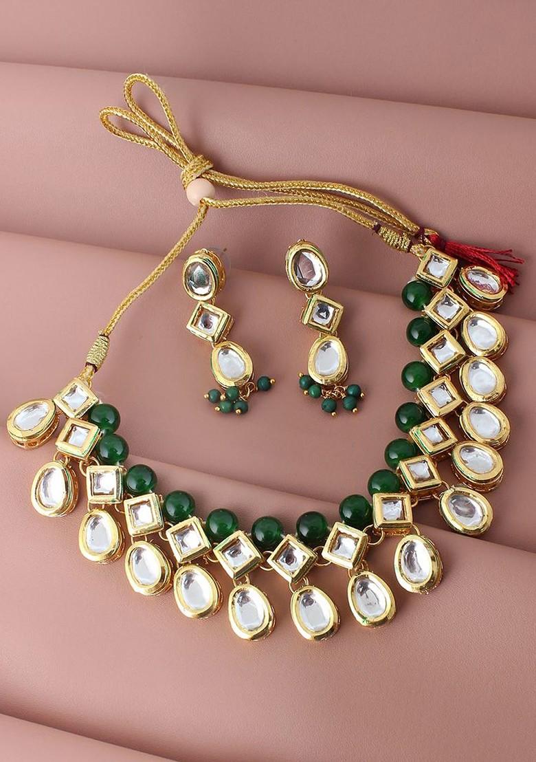 Green Kundan Gold Plated Necklace Set