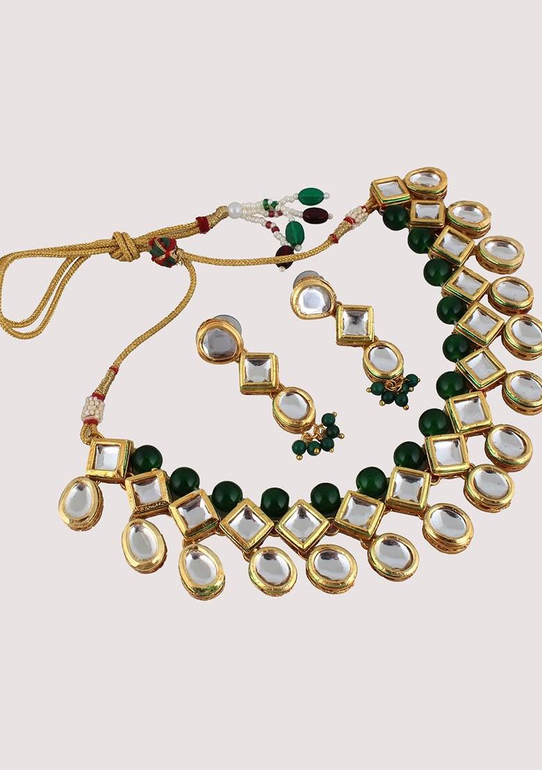 Green Kundan Gold Plated Necklace Set