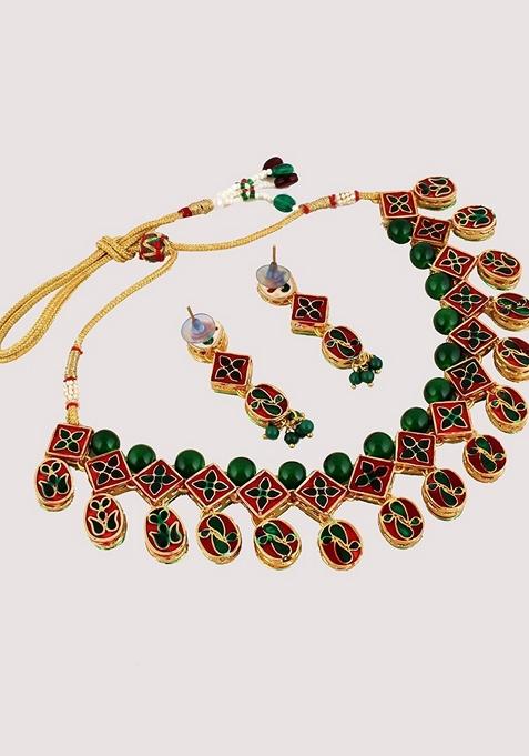 Green Kundan Gold Plated Necklace Set