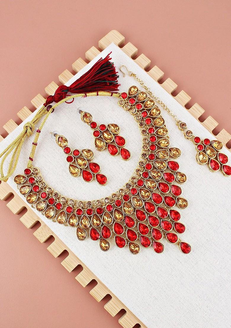 Gold Studded Gold Plated Necklace Set